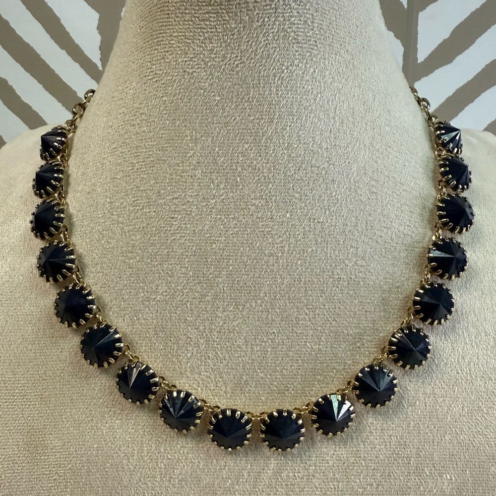 J Crew Gold & Black Round Crystal Necklace